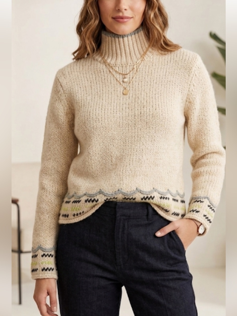 Eastern Mountain Sports Turtleneck Sweater zip– alpaca Wool Blend, Medium -